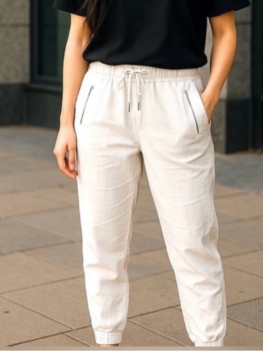 Athleta Cabo Linen Joggers Women's 8 White